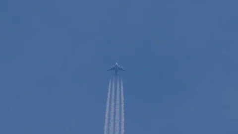 C-17 Globemaster III flying overhead at high altitude in slow motion Stock Footage 111363134