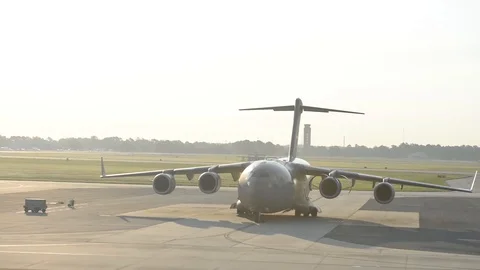 C-17 Globemaster III parked at Joint Base Charleston for exercise - 2016 Stock Footage 93138058