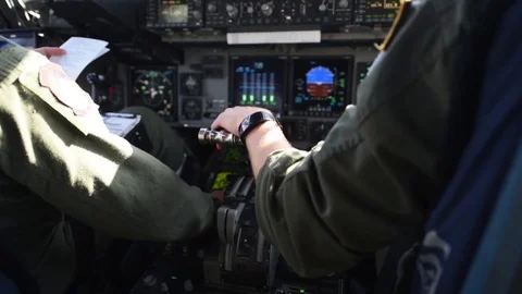 C-17 Globemaster pilots adjust cockpit controls Video stock 97444822