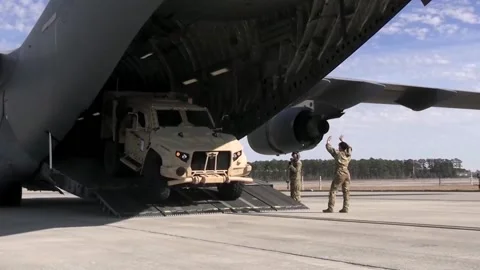 C-17 Globemaster Transport HIMARS Rocket (2) Stock Footage 234638135