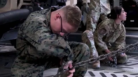 C-17 Globemaster Transport HIMARS Rocket (4) Stock Footage 234638136