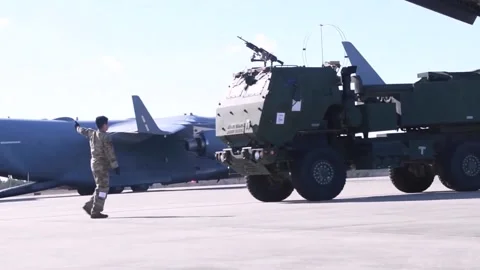 C-17 Globemaster Transport HIMARS Rocket (7) Video stock 234638154