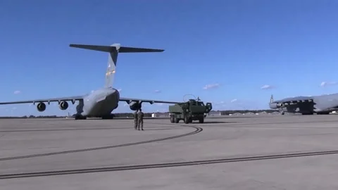C-17 Globemaster Transport HIMARS Rocket (14) Stock Footage 234638170