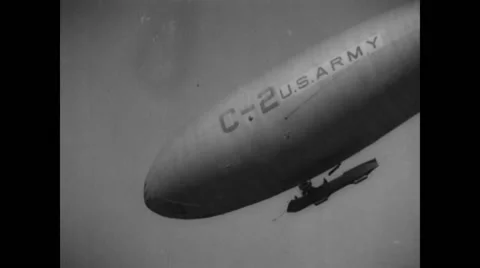 C-2 class army blimp flying in sky Stock Footage 43323573