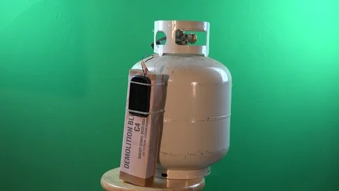 C 4 explosive and propane gas bottle Stock Footage 99314273