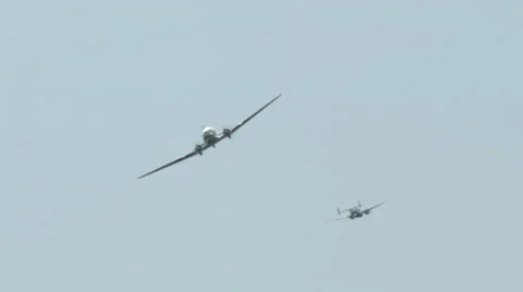 C-47 Skytrain and C-60 Lodestar flying together 4K Stock Footage 42753260