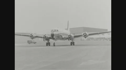 C-54A of 322nd Air Division taxiing to stop - 1964 Stock Footage 103764828