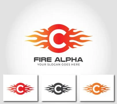 C Alphabet Fire Logo Design Concept Stock Illustration