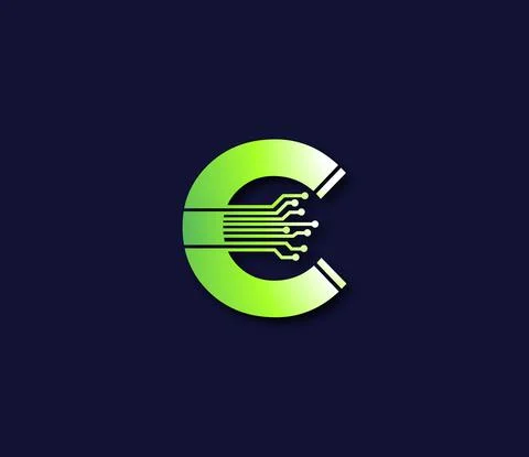 C Alphabet Technology Data Circuit Logo Design Company Concept Stock Illustration