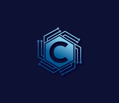 C Alphabet Technology Logo Design Concept Stock Illustration