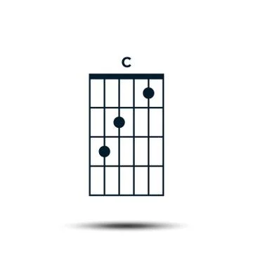 C, Basic Guitar Chord Chart Icon Vector Template Stock Illustration