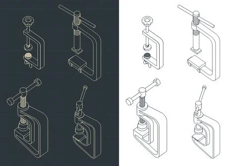 C-Clamp isometric Drawings mini Set Stock Illustration
