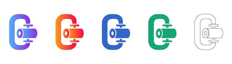 C Clamp Mechanical Tool Icon Set Stock Illustration