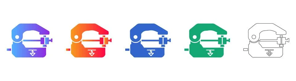 C Clamp Mechanical Tool Icon Set Stock Illustration