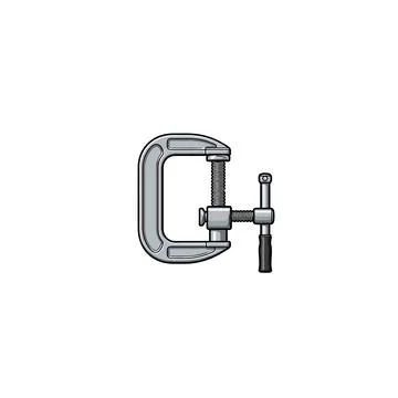 C-clamp outline icon for workshop and industrial fastening tool concept 库存插图