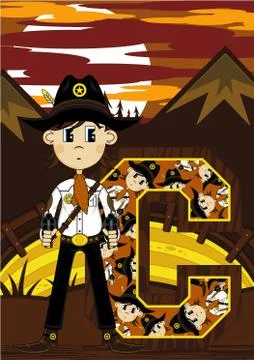C is for Cowboy Alphabet Learning Illustration Illustrazione stock