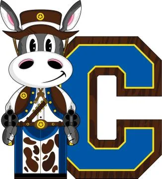 C is for Cowboy - Donkey Alphabet Learning Illustration Stock-Illustration