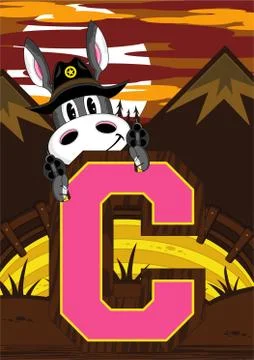 C is for Cowboy - Donkey Alphabet Learning Illustration Stock Illustration