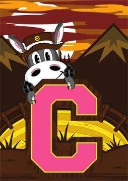 C is for Cowboy - Donkey Alphabet Learning Illustration Stock Illustration