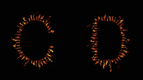 C D text. real fire flaming in slow motion. Stock Footage 143682381