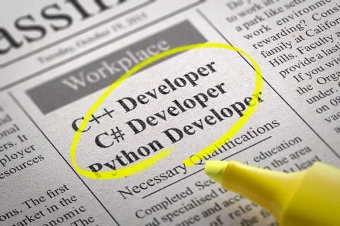 C Developer, Python Developer Jobs in Newspaper Stock Illustration
