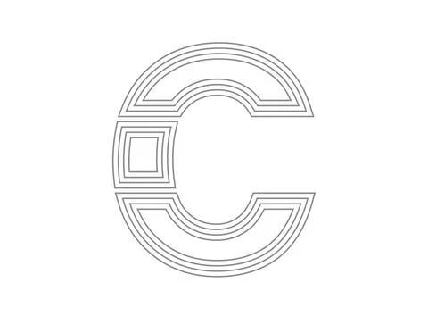 C font vector.  Condensed thin, Parallel stylize line letter. Thin monochrome Stock Illustration