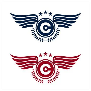 C initials logo in badge star wing shape illustration Illustrazione stock