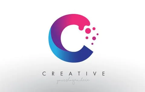 C Letter Design with Creative Dots Bubble Circles and Blue Pink Colors Stock Illustration