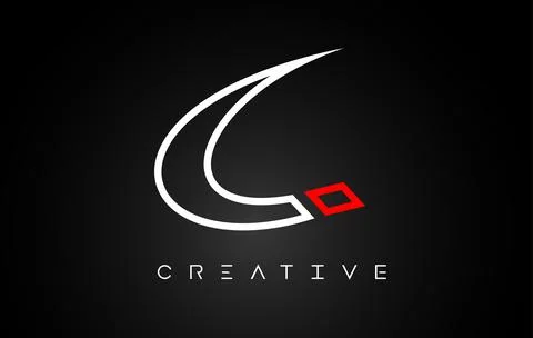 C Letter Design Logo with Monogram Line White and Red colors on a Black backg Stock Illustration