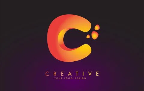 C Letter Logo Design Template with Orange Colors and Dots. Stock Illustration