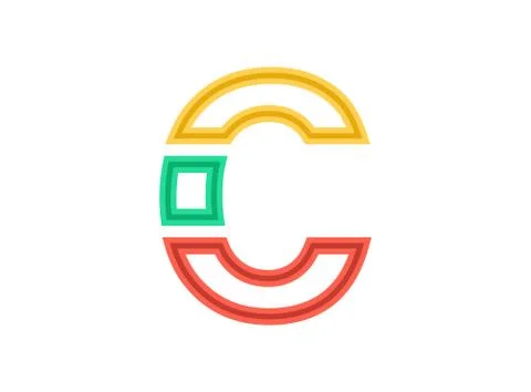 C letter logo, vector outline stroke font. Slice, cut design with red, green, Illustrazione stock