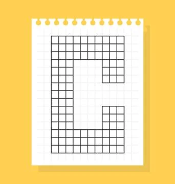 C letter on notepad sheet of squared paper, made of squares. Vector illustrat イラスト素材