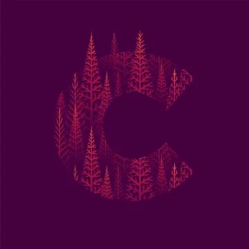 C letter Pine tree forest illustration Stock Illustration
