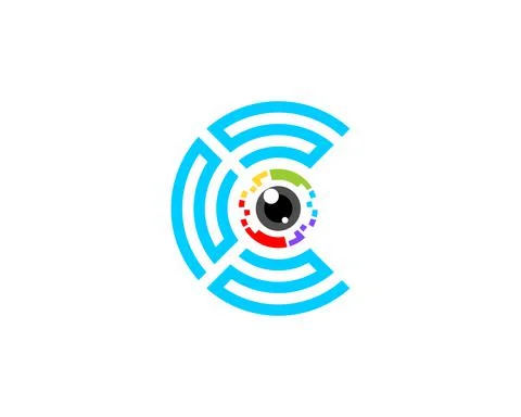 C Letter with pixel camera lens in the middle Stock Illustration