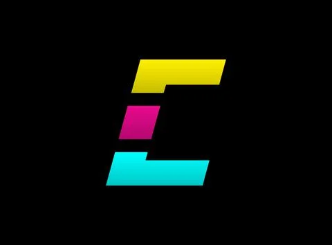 C letter vector desing, Cmyk color font logo, . Dynamic split blue, pink, yel Stock Illustration