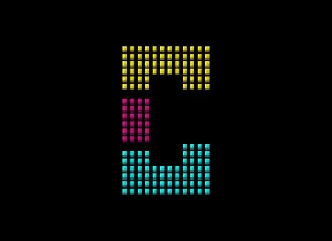 C letter vector desing, cmyk color font logo. Dynamic split pink, yellow, blu Stock Illustration