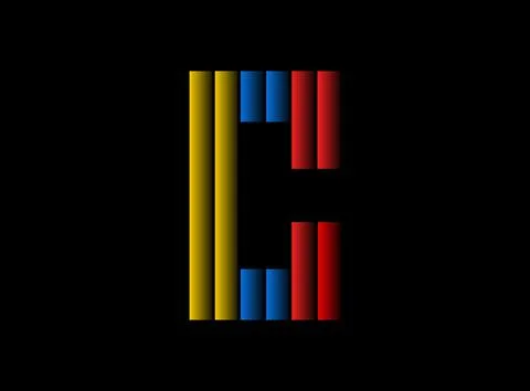 C letter vector desing, color font logo. Dynamic split red, blue, yellow colo Stock Illustration