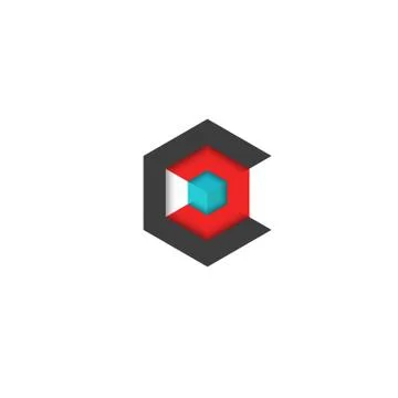 C logo cube isometric, 3D hexagon abstract geometric technology symbol, mocku Stock Illustration