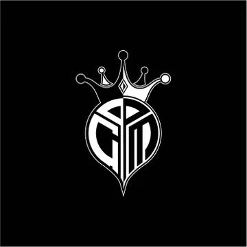 C M circle monogram logo emblem style with clown crown shape vector decoratio Stock Illustration