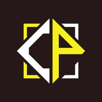 C P initials quadrangle monogram with square Stock Illustration