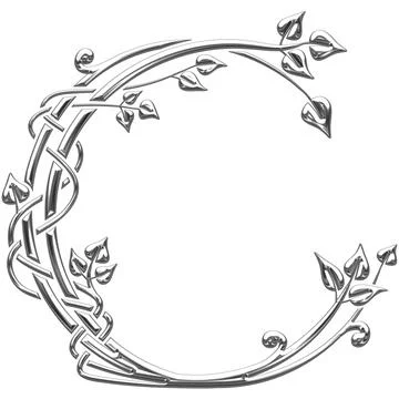 C-shaped border with silver leaves Stock Illustration