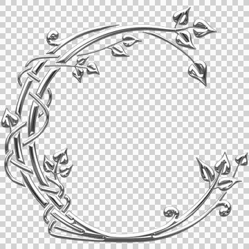 C-shaped border with silver leaves Stock Illustration