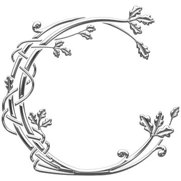 C-shaped border with silver oak branches Stock Illustration