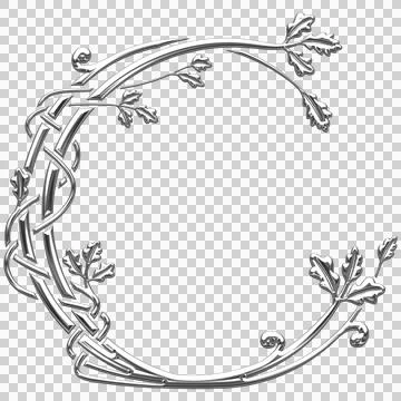 C-shaped border with silver oak branches Illustrazione stock
