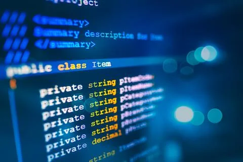 C sharp programming language source code example on monitor, C# source code. Фото