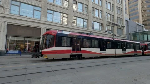 C-Train in downtown Calgary by the Bay Stock Footage 185833216
