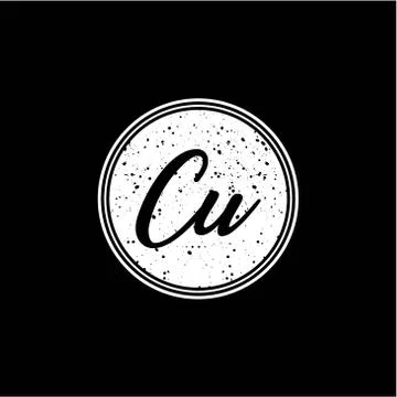 C U Initial Handwriting In Black and White Circle Frame Design Stock Illustration
