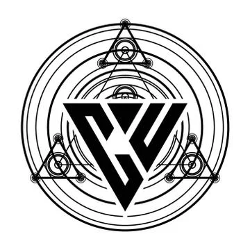 C U Monogram letter logo with triangle shape design template with sacred geom Stock Illustration