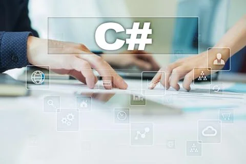 C# on virtual screen. Business, technology and internet concept. イラスト素材