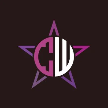 C W initials circle with stars and black background Stock Illustration